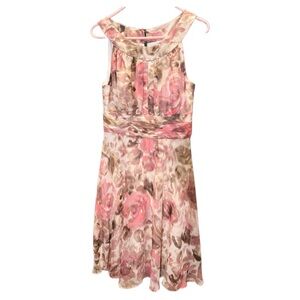 Connected Apparel Pink and Brown abstract floral Patterned Dress